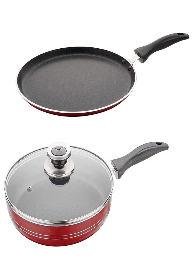 NIRLON Kitchen Non Stick Cookware Sets Combo Offer Heavy base Cooking FLAT TAWA & FRYING PAN Premium Quality Utensils-non sticky PTFE PFOA Free Coating with best Performance Multipurpose Round Pots & Pans Set